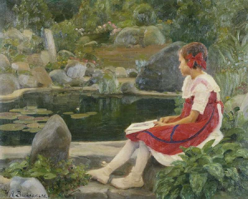 Mädchen an einem Teich de Hans Andersen Brendekilde