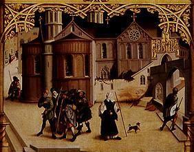 Pilgrim scene detail from the basilica panel Santa