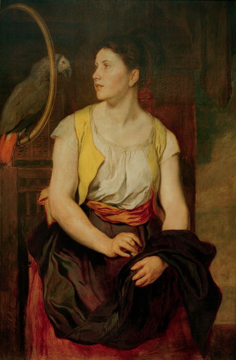 Girl with parrot de Hans Canon