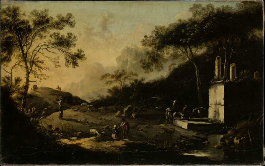 Italian Mountain Landscape with Travelers at a Well de Hans de Jode