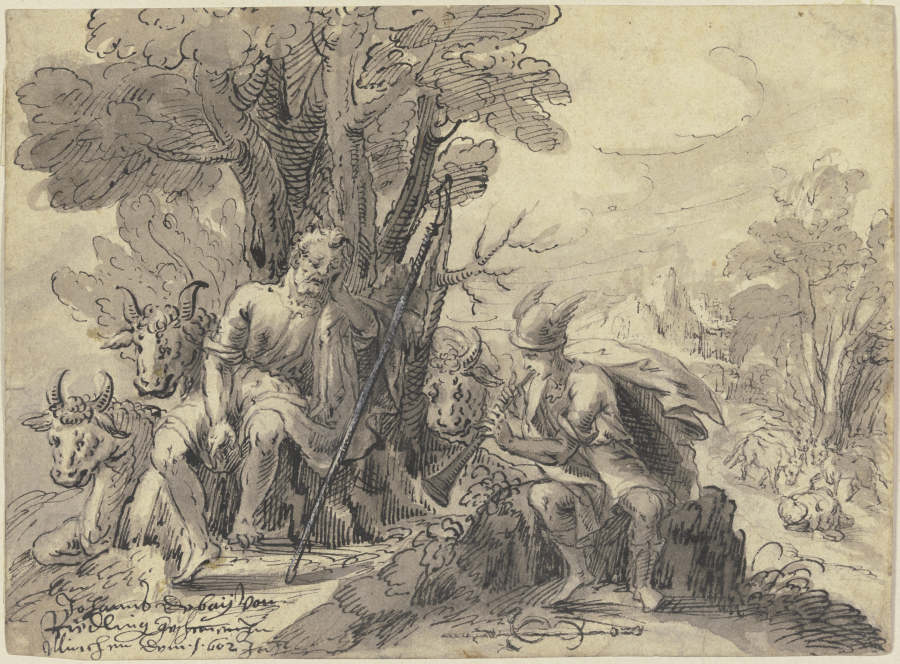 Argus mit seiner Herde unter einem Baum sitzend de Hans Depay