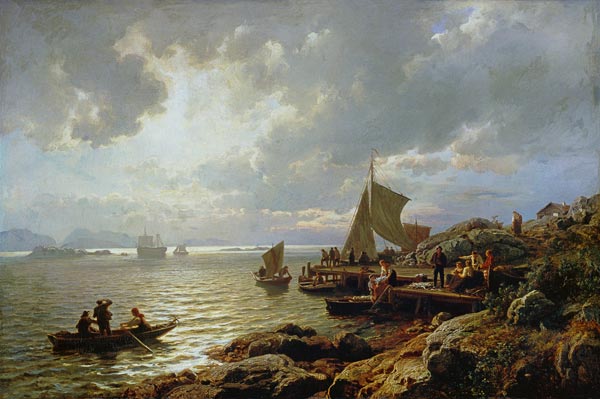 Evening homecoming of the fishermen de Hans Fredrik Gude