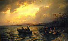 In the evening on the sea shore de Hans Fredrik Gude