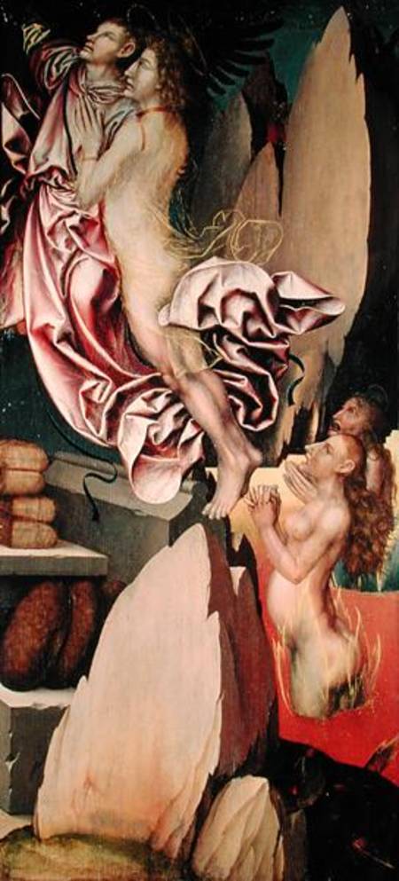 Bugnon altarpiece, left hand panel depicting the deliverance of a soul from purgatory de Hans Fries