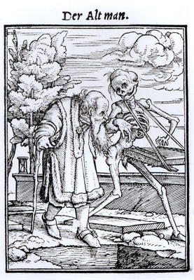 Death and the Old Man, from 'The Dance of Death', engraved by Hans Lutzelburger, c.1538 (woodcut) (b de Hans Holbein (el Joven)