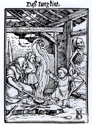 Death Taking a Child, from the 'Dance of Death' series, engraved by Hans Lutzelburger, c.1526-8 (woo de Hans Holbein (el Joven)