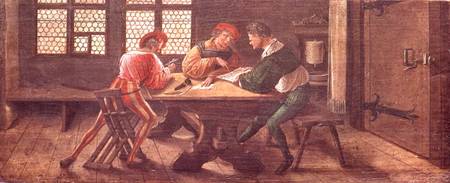 A School Teacher Explaining the Meaning of a Letter to Illiterate Workers de Hans Holbein (el Joven)