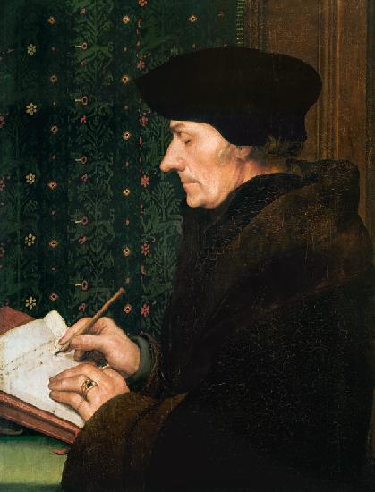 Erasmus de Rotterdam en su escritorio