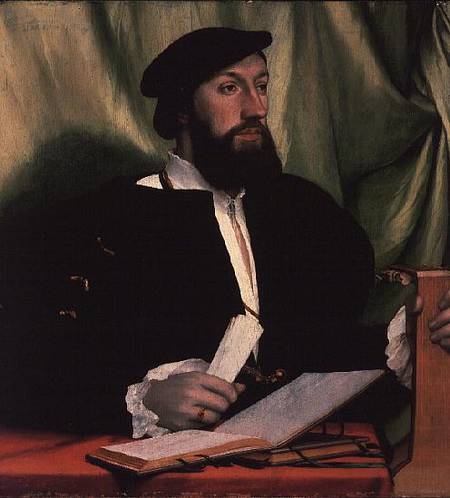 Unknown gentleman with music books and lute de Hans Holbein (el Joven)