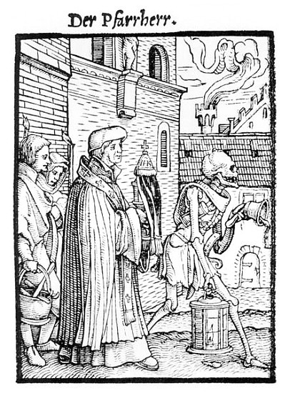 Death and the Parish Priest, from ''The Dance of Death''; engraved by Hans Lutzelburger, c.1538 de Hans Holbein el Joven (taller)