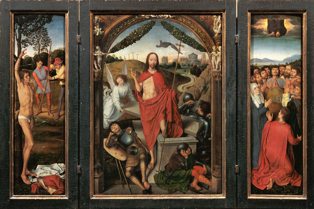Resurrection altar, triptych (hl. Sebastian, resur de Hans Memling