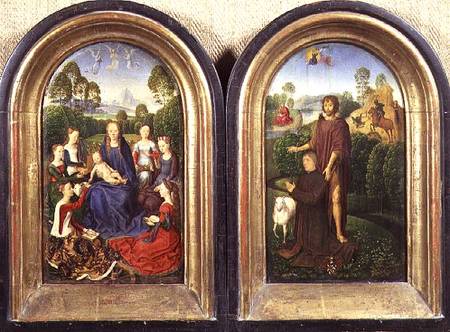 Diptych of Jean du Cellier: The Virgin and Child with Saints and the donor presented by St.John the de Hans Memling