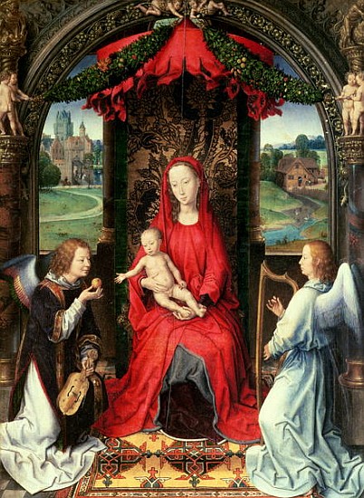 Madonna and Child Enthroned with Two Angels de Hans Memling