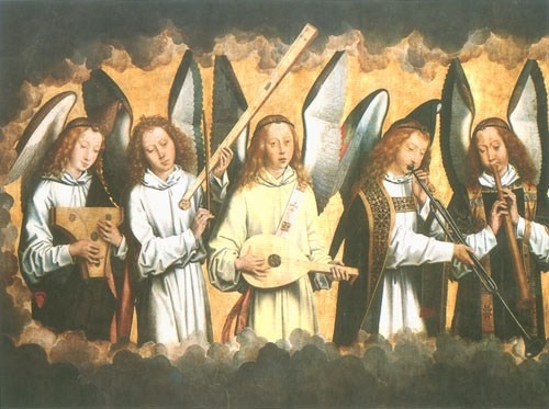 Angel playing instruments (right wing) de Hans Memling