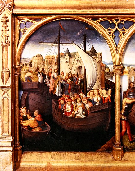 The Departure of Saint Ursula from Basle, panel from The Reliquary of St. Ursula, 1489 (detail of 18 de Hans Memling