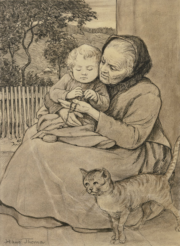 Sitzende alte Frau mit Kind de Hans Thoma