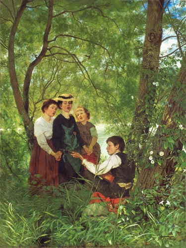 Song in the greenery de Hans Thoma