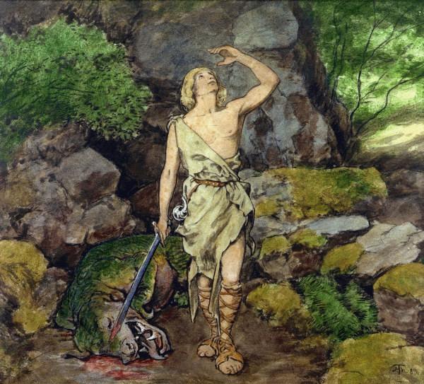Siegfried having defeated the Dragon de Hans Thoma