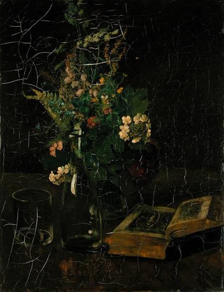 Still Life with a Bunch of Flowers and a Bible de Hans Thoma