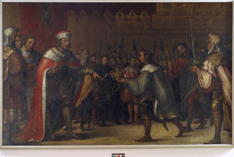 Herzog Albrecht III. von Bayern schlägt die böhmische Krone aus. de Hans Werl