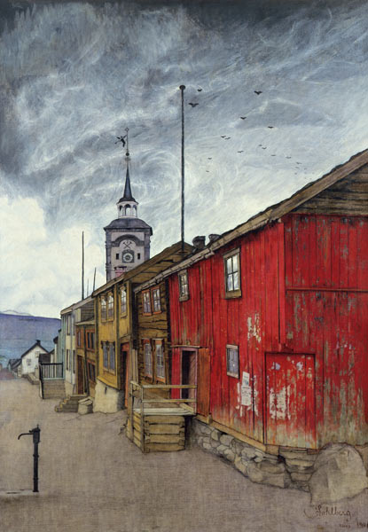 Straße in Røros de Harald Sohlberg
