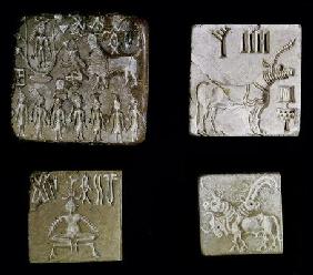 Four seals depicting mythological animals, from Mohenjo-Daro, Indus Valley, Pakistan, 3000-1500 BC (