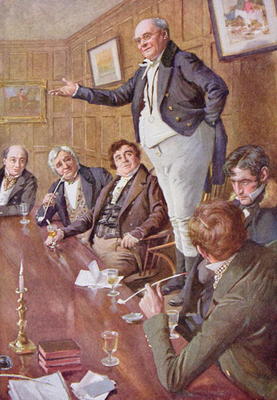 Mr Pickwick Adresses the Club, illustration for 'Character Sketches from Dickens' compiled by B.W. M de Harold Copping