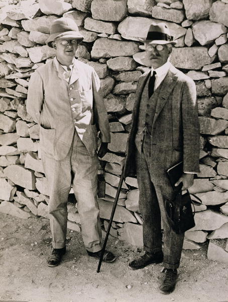 The Unofficial Opening of the Inner Chamber of the Tomb of Tutankhamun. Dr. A. Gardiner and Professo de Harry Burton