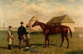 'Thunderbolt', a Chestnut Racehorse with his Owner and Jockey
