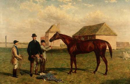 'Thunderbolt', a Chestnut Racehorse with his Owner and Jockey de Harry Hall