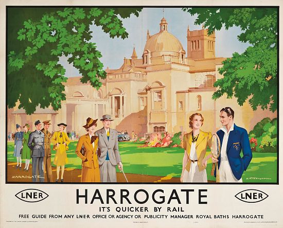Harrogate, its Quicker by Train', poster advertising rail journeys de Harry Tittensor