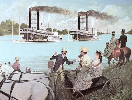 The Great Mississippi Steamboat Race, 1870 (colour litho) de H.C. McBarron