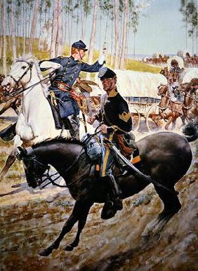 Federal Uniforms of the 1863: Cavalry Sergeant and Ordnance Officer (oil on canvas)