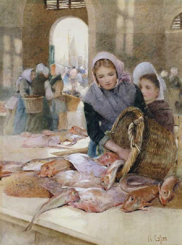Frauen auf dem Fischmarkt, Boulogne (?). de Hector Caffieri