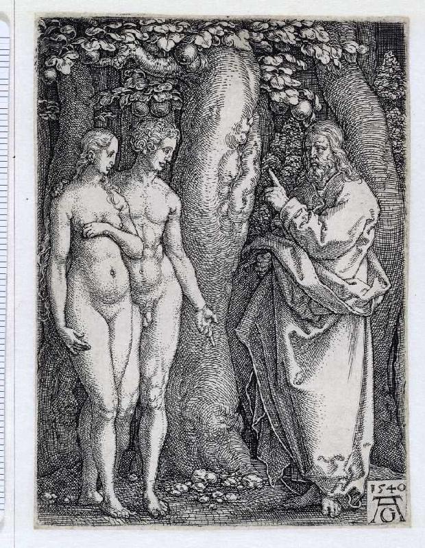 Die Geschichte von Adam und Eva: Gott warnt Adam und Eva de Heinrich Aldegrever