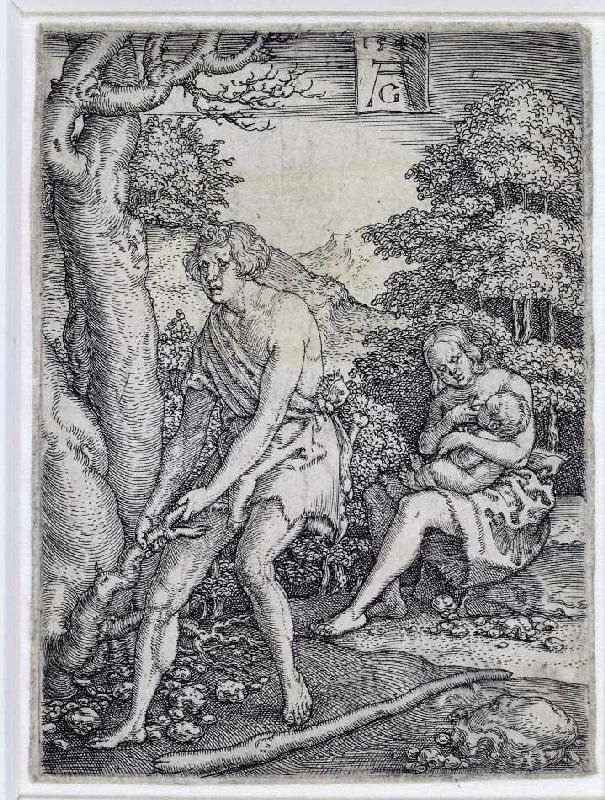Die Geschichte von Adam und Eva: Adam und Eva arbeiten de Heinrich Aldegrever