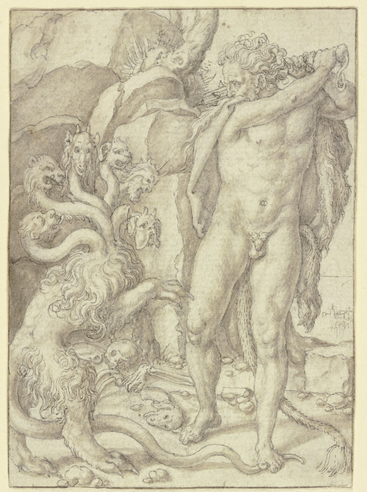 Herkules tötet die Lernäische Hydra de Heinrich Aldegrever