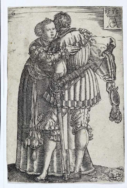 Tanzendes Paar (Blatt 6 der Folge: 'Die großen Hochzeitstänzer'). de Heinrich Aldegrever