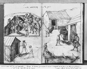 Silver mine of La Croix-aux-Mines, Lorraine, fol.19v and fol.20r, delivering the ore, c.1530