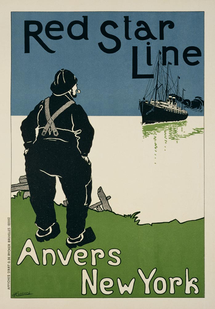 Reproduction of a poster advertising 'The Red Star Line, from Anvers to New York' de Hendrick Cassiers