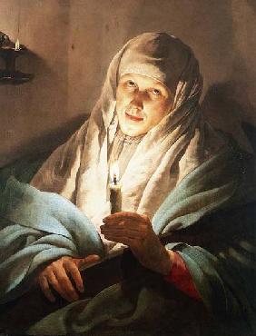 A Woman with a Candle and Cross