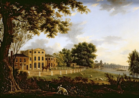 View of Chelsea Farm with the Thames and Battersea Bridge de Hendrik Frans de Cort