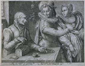 A Young Man Choosing Love of Beauty rather than Riches, engraved by Jacob Matham (1571-1631) (engrav