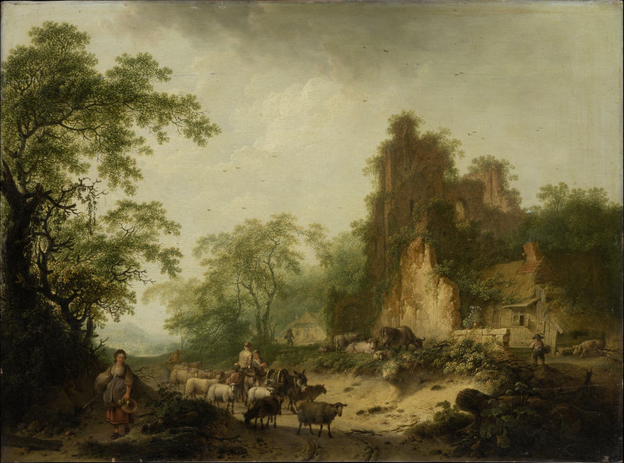 Landscape with Herd of Sheep in Front of a Peasant Hut in a Ruins de Hendrik Meyer