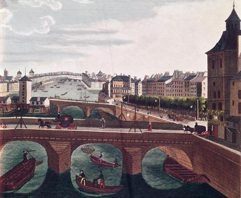 The Pont au Change and the Pont Notre Dame, c.1815-20 (colour engraving) (detail of 220485) de Henri Courvoisier-Voisin