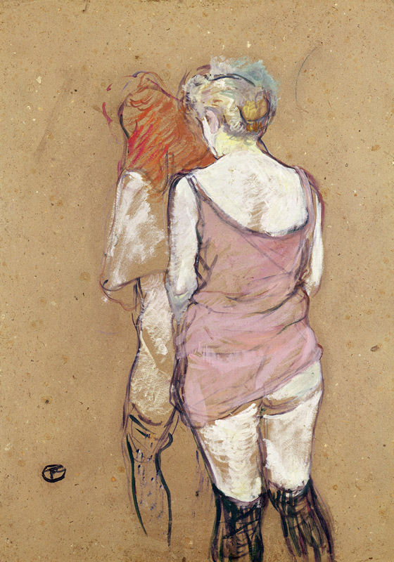 Two Semi-Nude Women at the Maison de la Rue des Moulins, 1894 (oil on card) de Henri de Toulouse-Lautrec