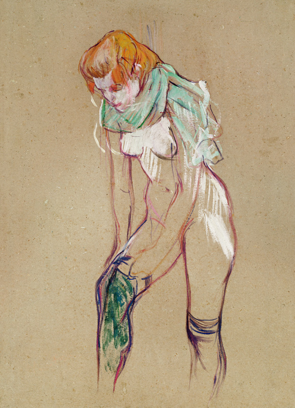 Woman at the attracting of the stockings de Henri de Toulouse-Lautrec