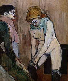 Una joven ajustándose su media. de Henri de Toulouse-Lautrec