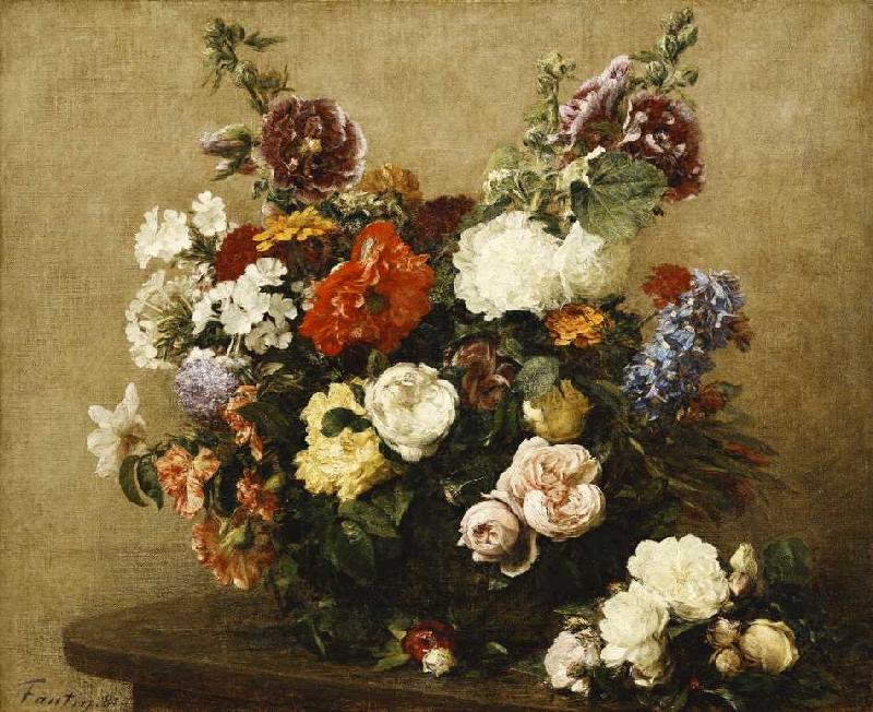 Strauß aus verschiedenen Blumen und Rosen auf einem Tisch de Henri Fantin-Latour