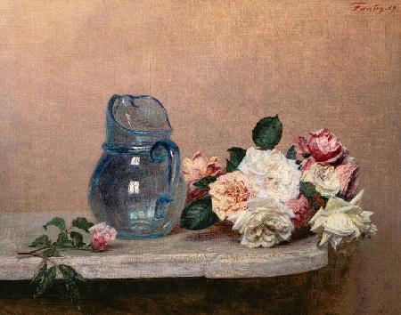 Glass vase and roses